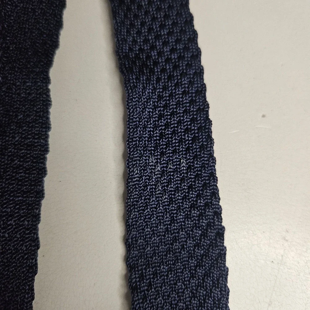 Vintage Mens Navy Blue Knit Tie Cream Stripe Square End Skinny Necktie‎